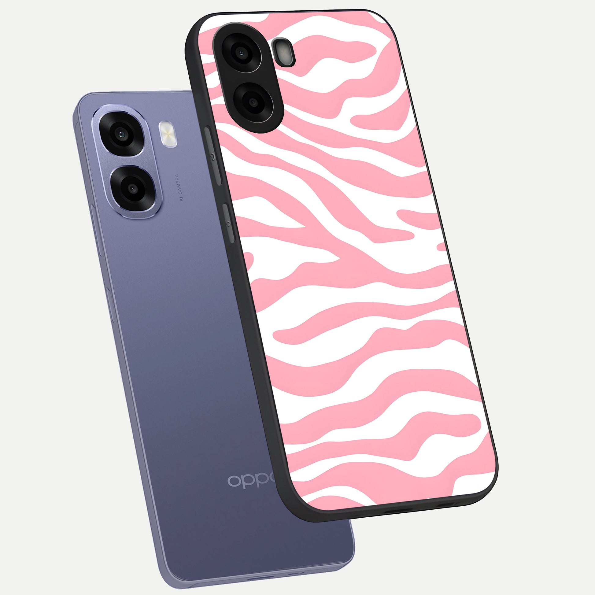  Blush Zebra Flow phone case For Oppo A6s showing premium glass back cover with detailed artwork