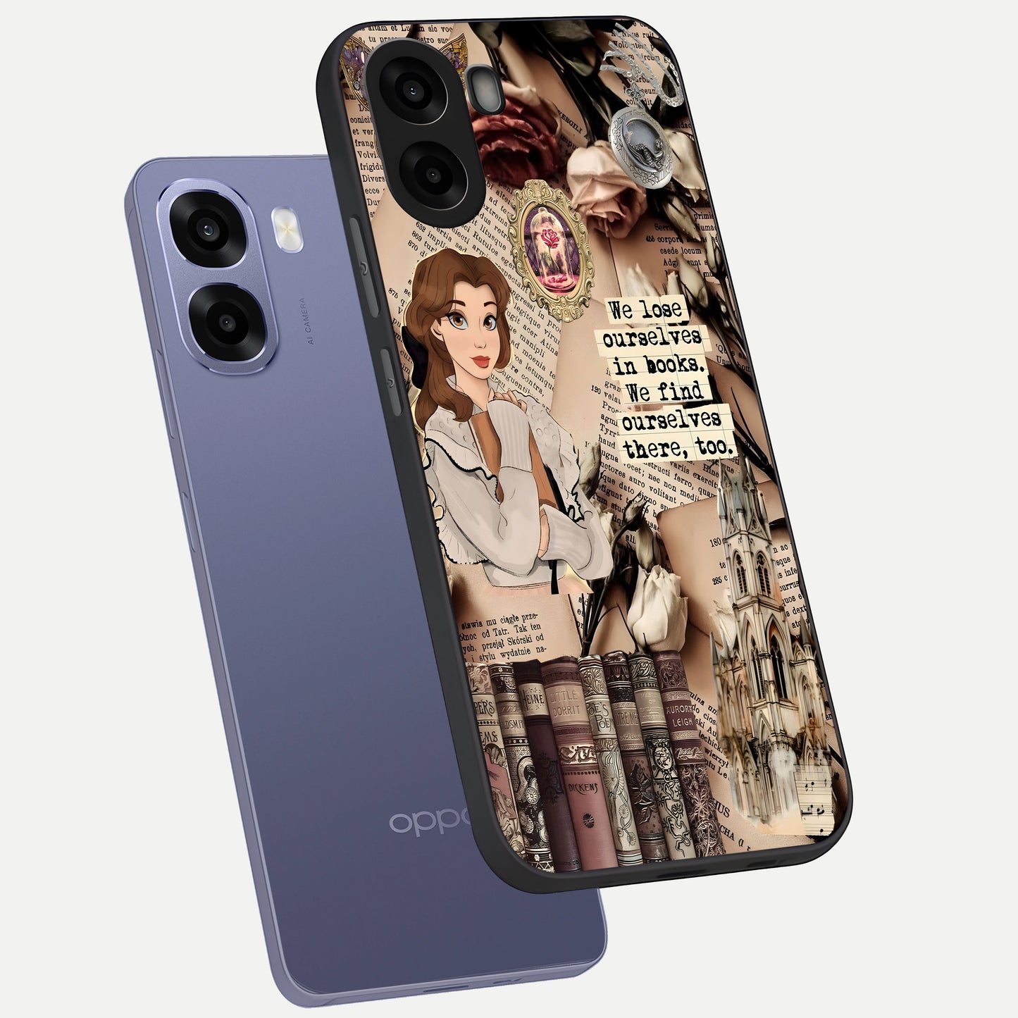  Bookish Dream World phone case For Oppo A6s showing premium glass back cover with detailed artwork