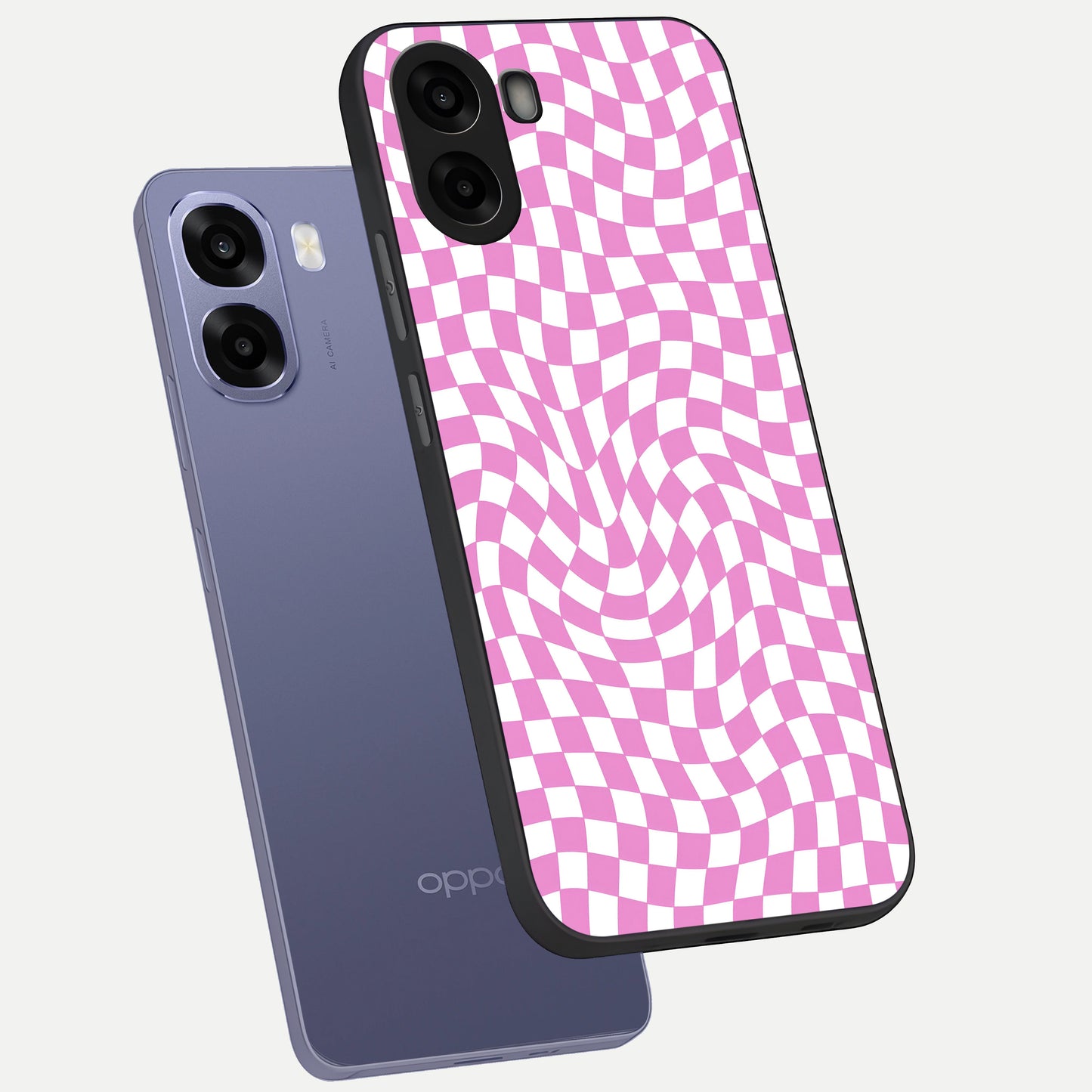  Bubblegum Check Wave phone case For Oppo A6s showing premium glass back cover with detailed artwork