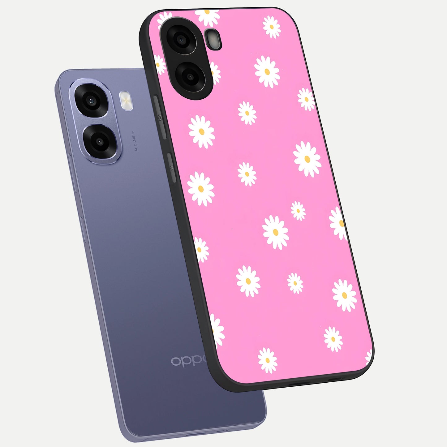  Bubblegum Daisy Pop phone case For Oppo A6s showing premium glass back cover with detailed artwork