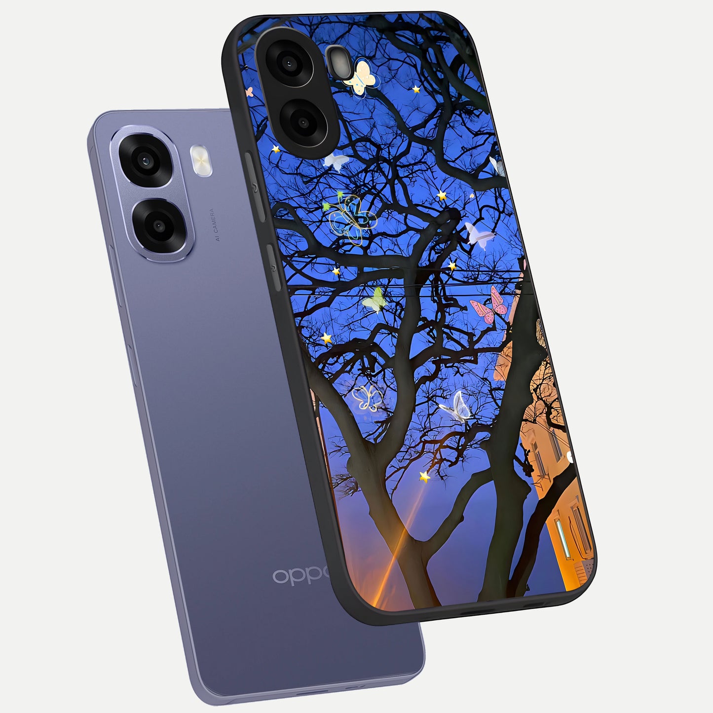  Butterfly Night Magic phone case For Oppo A6s showing premium glass back cover with detailed artwork