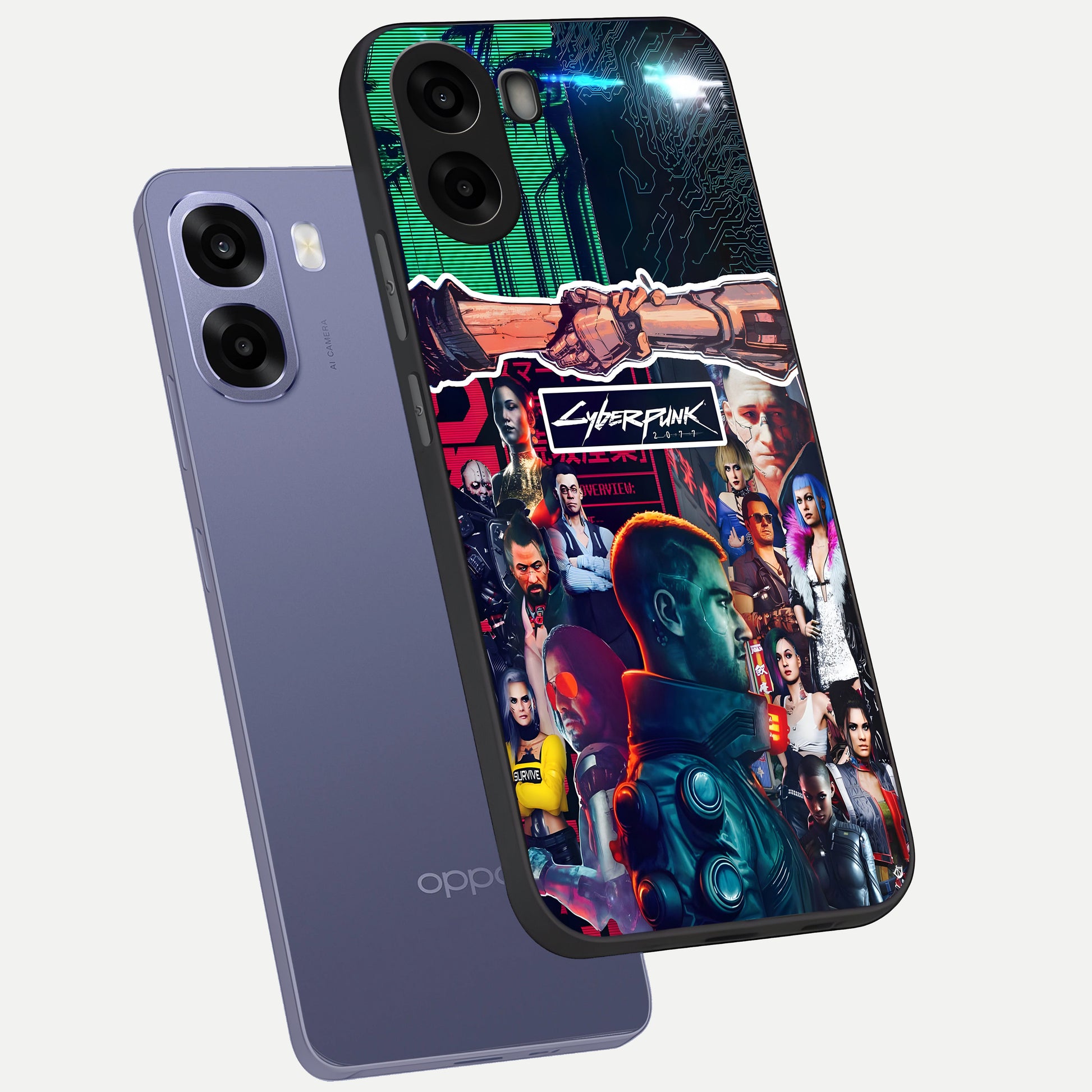  CYBERPUNK Legacy phone case For Oppo A6s showing premium glass back cover with detailed artwork