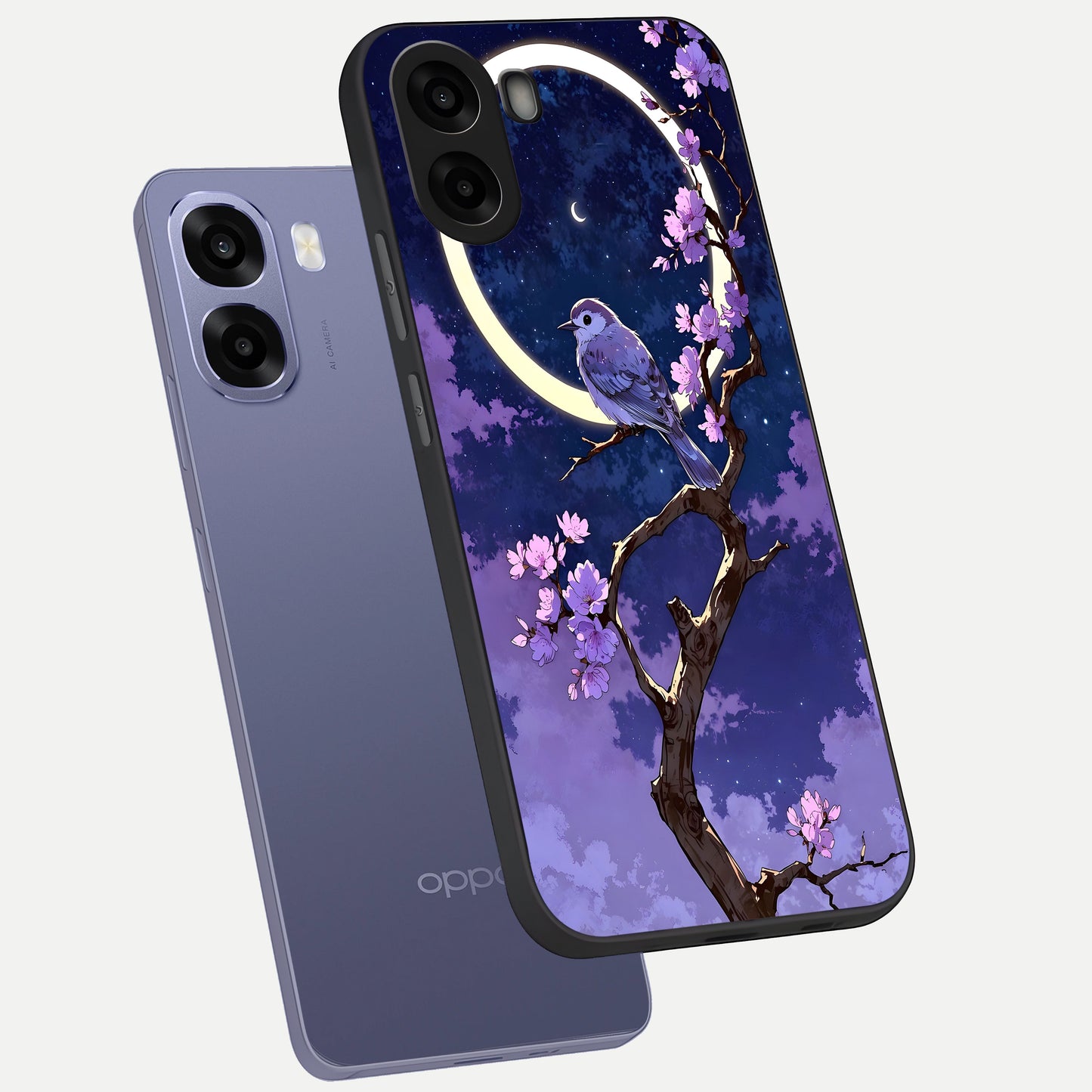  Celestial Bird Blossom phone case For Oppo A6s showing premium glass back cover with detailed artwork
