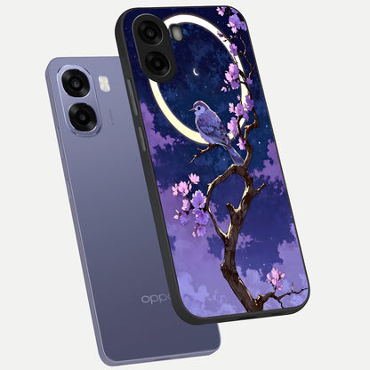  Celestial Bird Blossom phone case For Oppo A6s showing premium glass back cover with detailed artwork