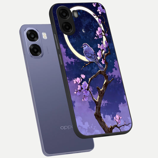  Celestial Bird Blossom phone case For Oppo A6s showing premium glass back cover with detailed artwork