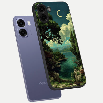  Celestial Lake Peace phone case For Oppo A6s showing premium glass back cover with detailed artwork