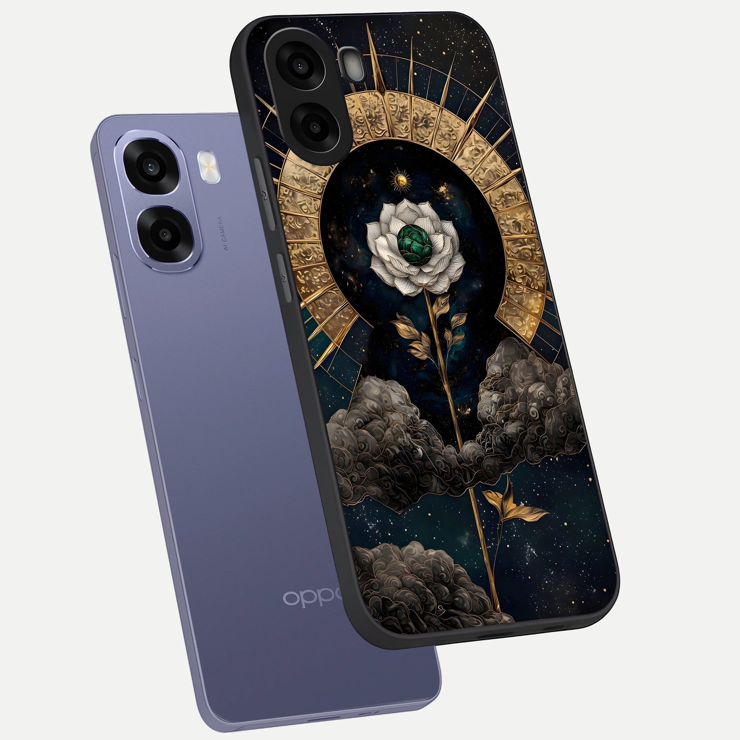  Celestial Lotus Morang phone case For Oppo A6s showing premium glass back cover with detailed artwork