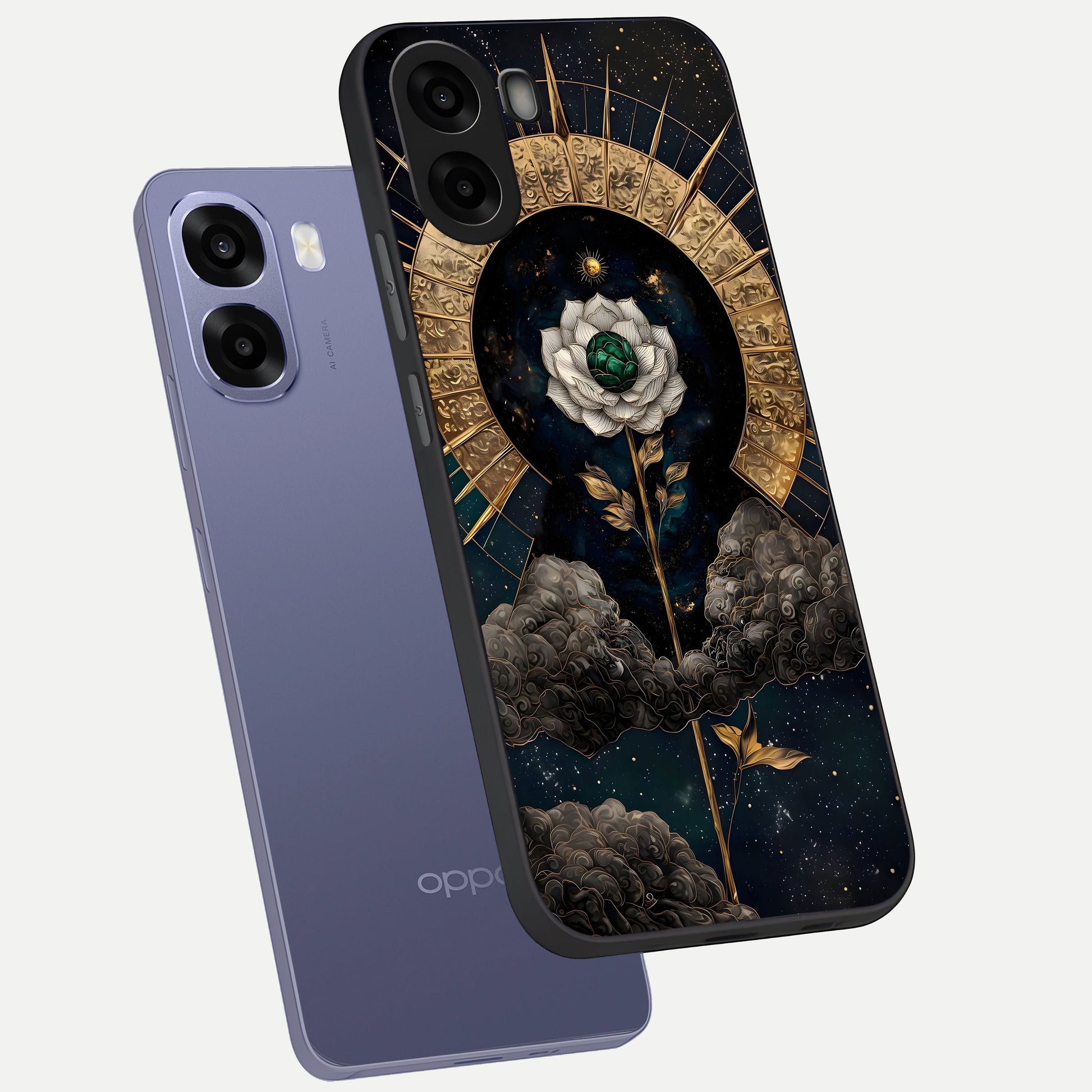 Celestial Lotus Morang phone case For Oppo A6s showing premium glass back cover with detailed artwork
