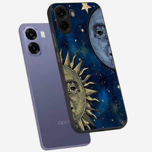  Celestial Moon With Sun phone case For Oppo A6s showing premium glass back cover with detailed artwork
