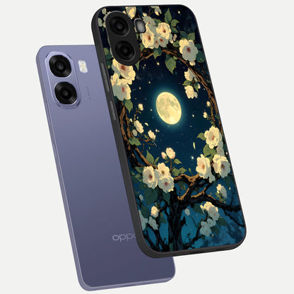  Celestial Moon And Flower phone case For Oppo A6s showing premium glass back cover with detailed artwork