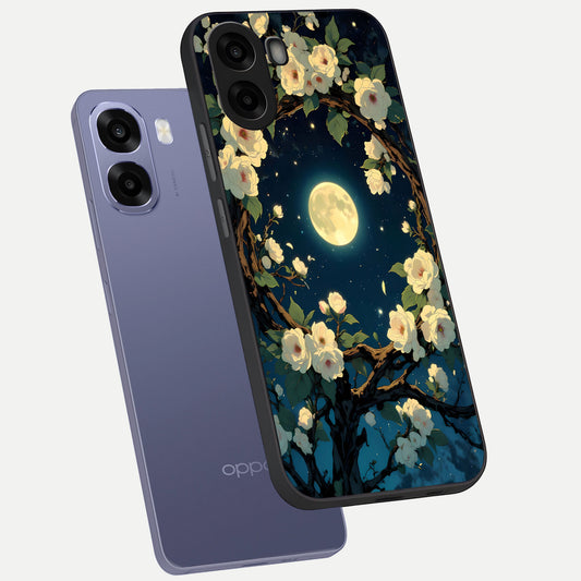  Celestial Moon And Flower phone case For Oppo A6s showing premium glass back cover with detailed artwork