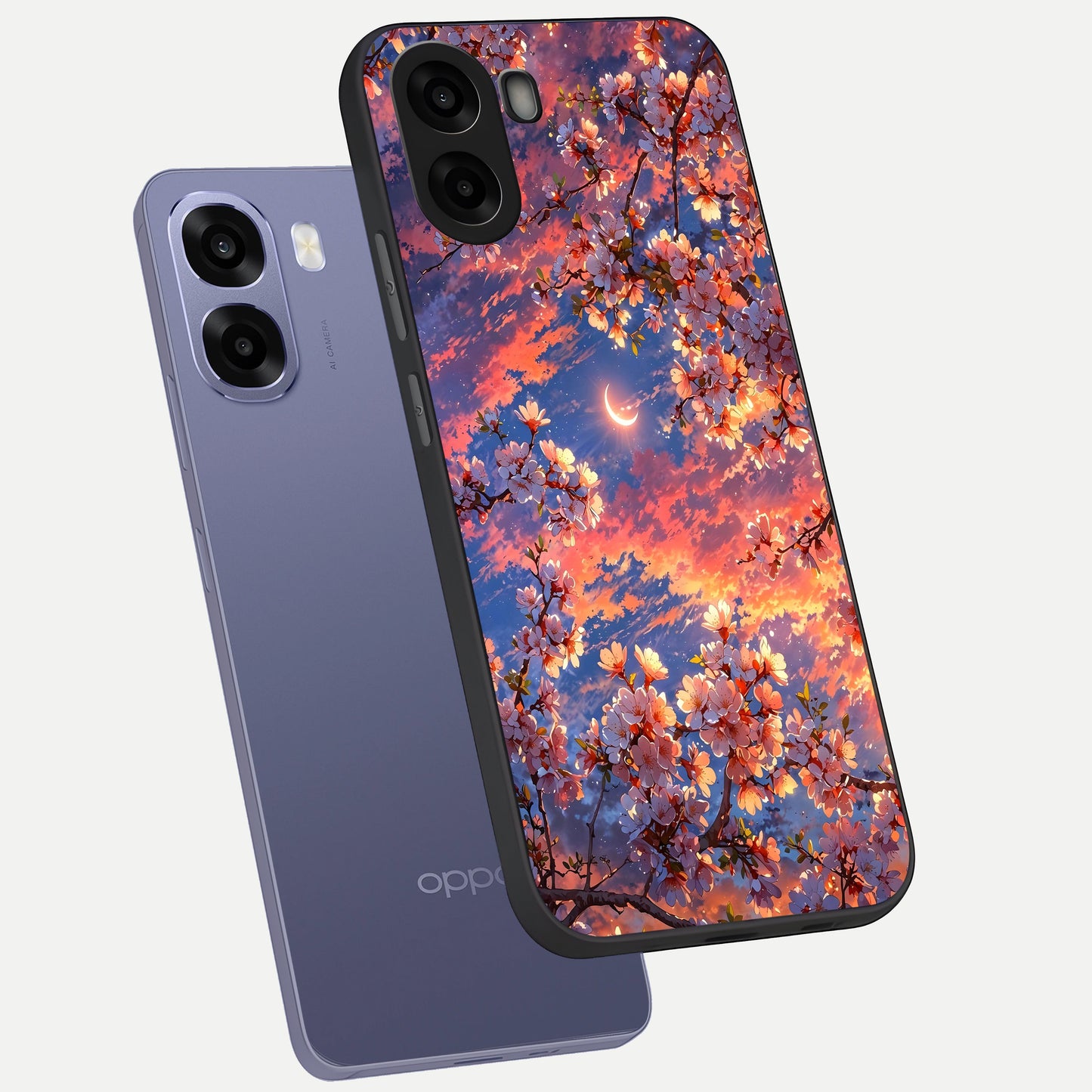  Celestial Sakura Sunset phone case For Oppo A6s showing premium glass back cover with detailed artwork