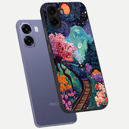  Celestial Train Journey phone case For Oppo A6s showing premium glass back cover with detailed artwork