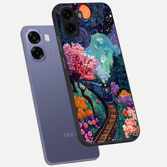  Celestial Train Journey phone case For Oppo A6s showing premium glass back cover with detailed artwork