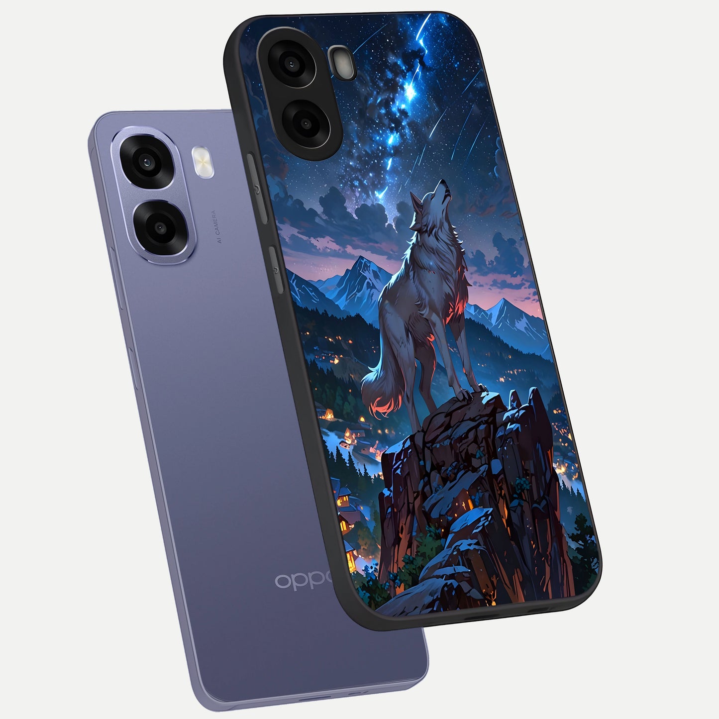  Celestial Wolf Howl phone case For Oppo A6s showing premium glass back cover with detailed artwork