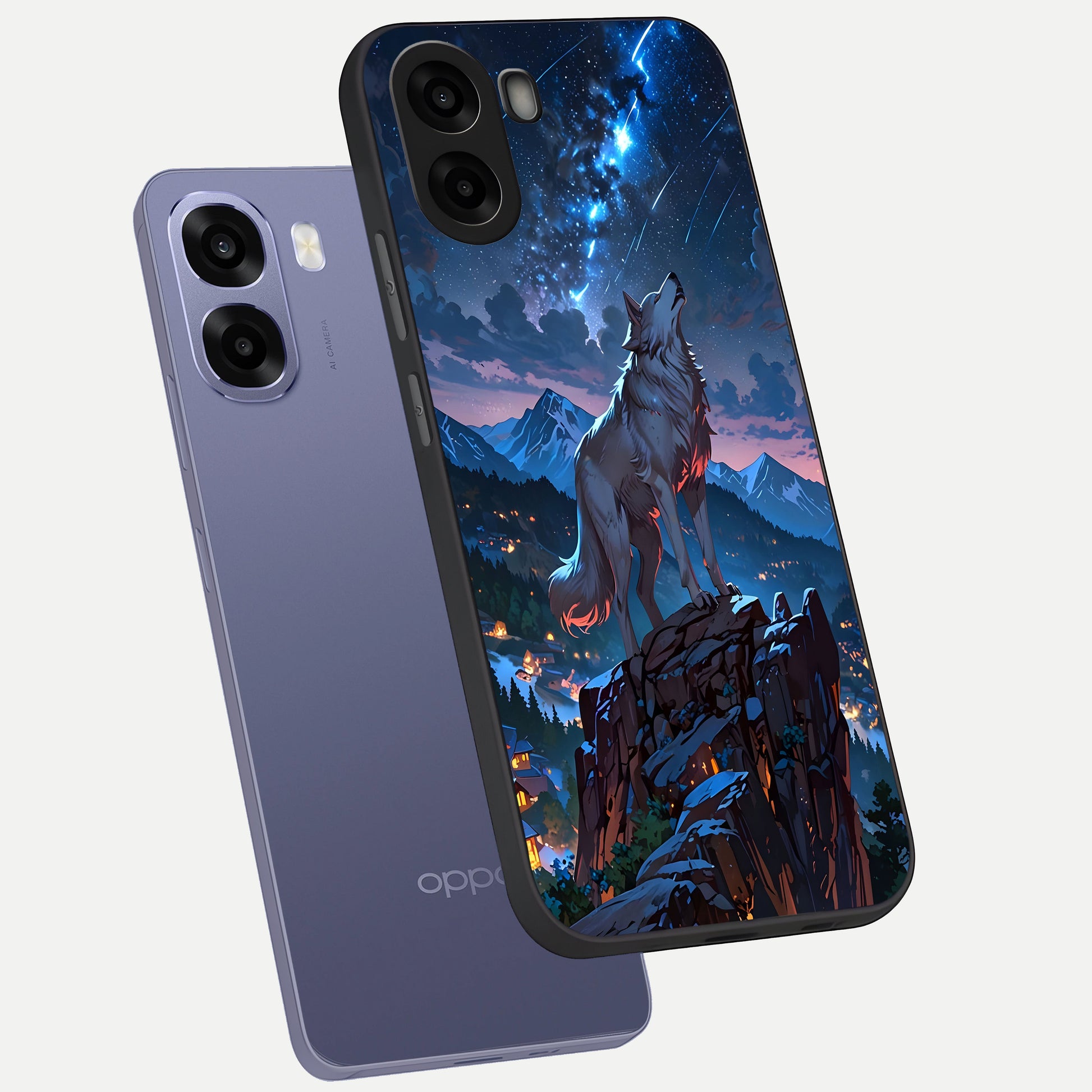  Celestial Wolf Howl phone case For Oppo A6s showing premium glass back cover with detailed artwork