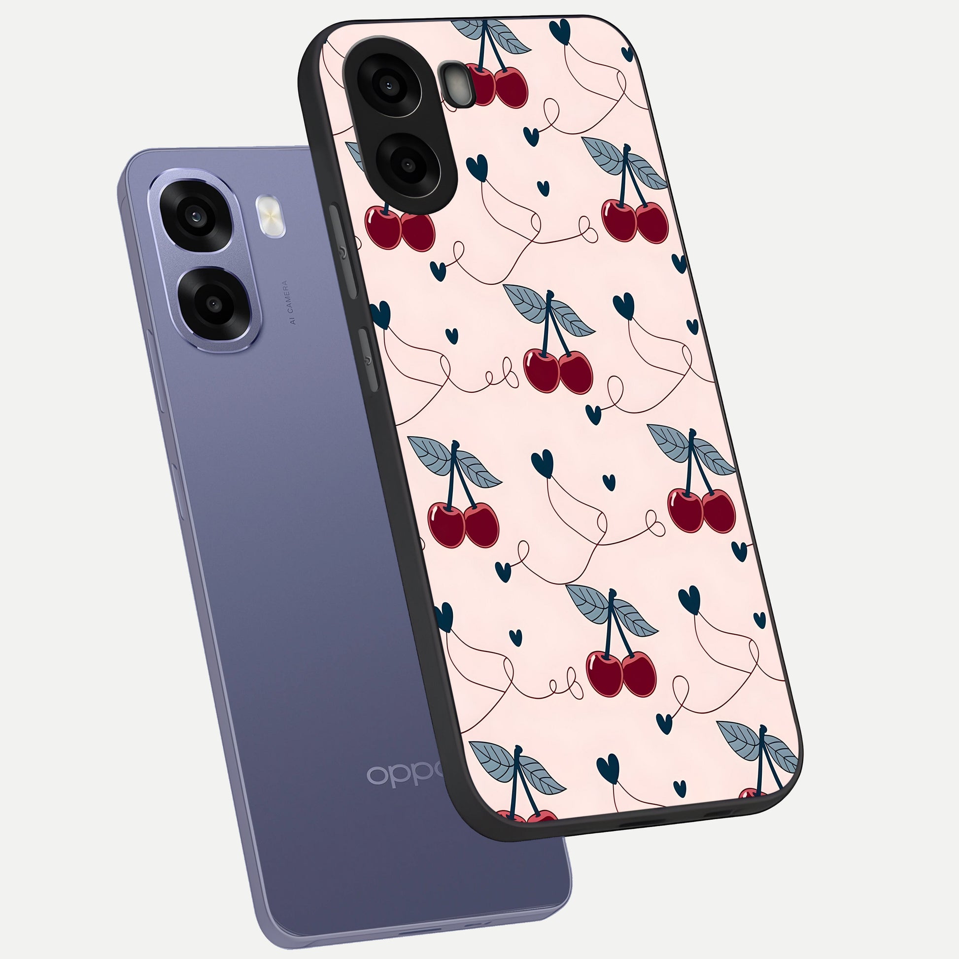  Cherry Heart Line phone case For Oppo A6s showing premium glass back cover with detailed artwork
