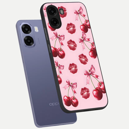  Cherry With Lips phone case For Oppo A6s showing premium glass back cover with detailed artwork