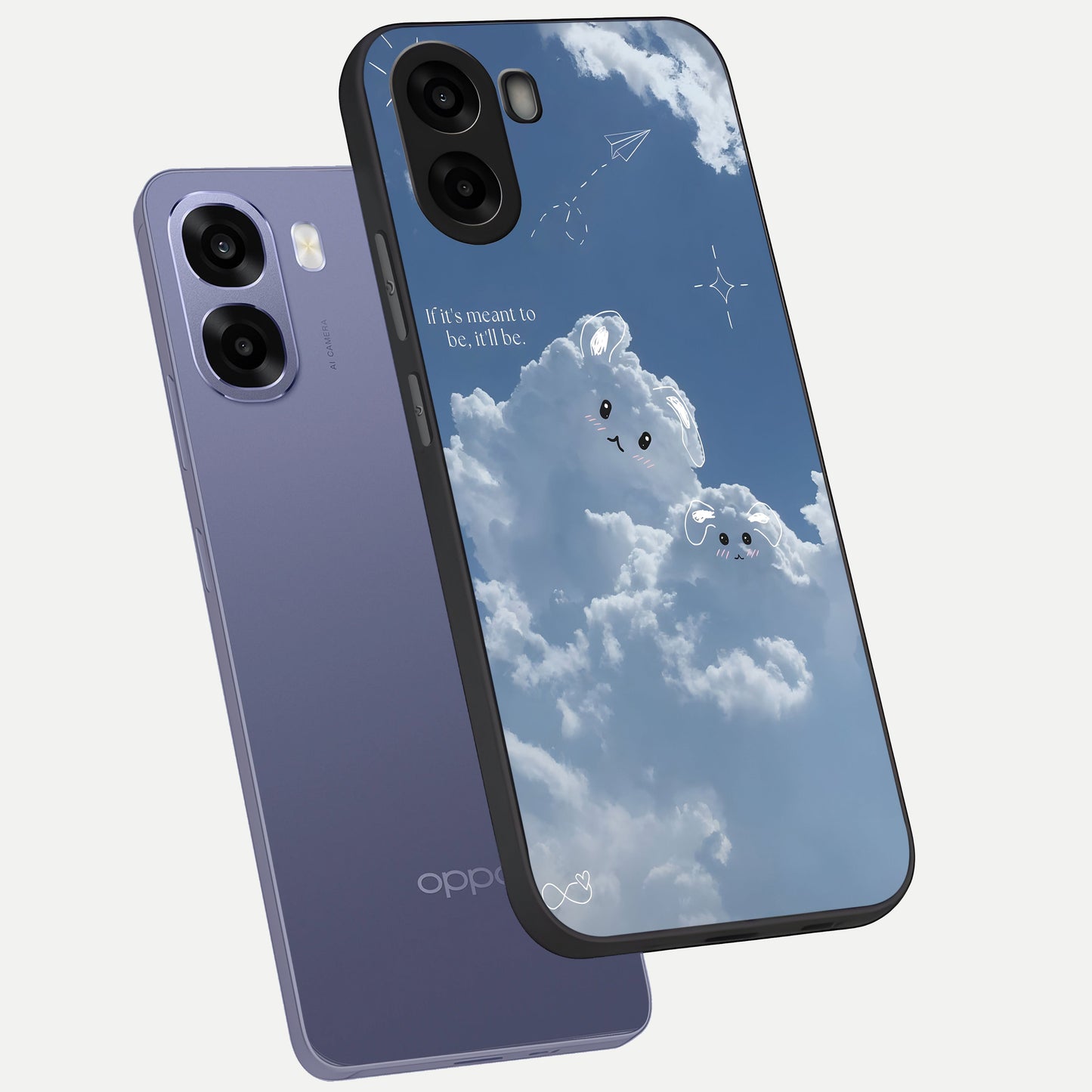  Cloud Bunny Dreams phone case For Oppo A6s showing premium glass back cover with detailed artwork