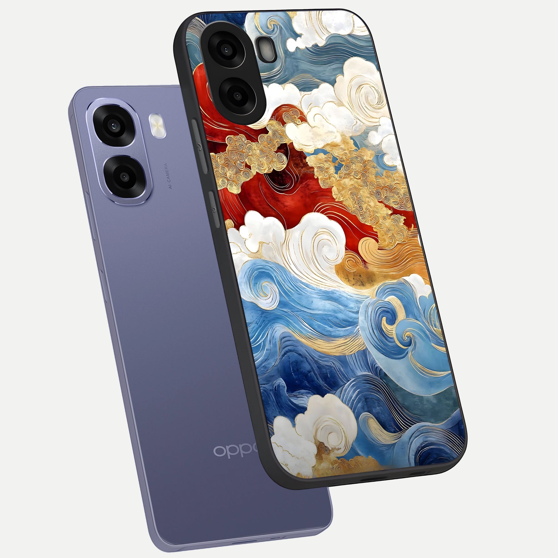  Colored Waves phone case For Oppo A6s showing premium glass back cover with detailed artwork
