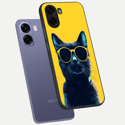  Cool Cat Vibes phone case For Oppo A6s showing premium glass back cover with detailed artwork