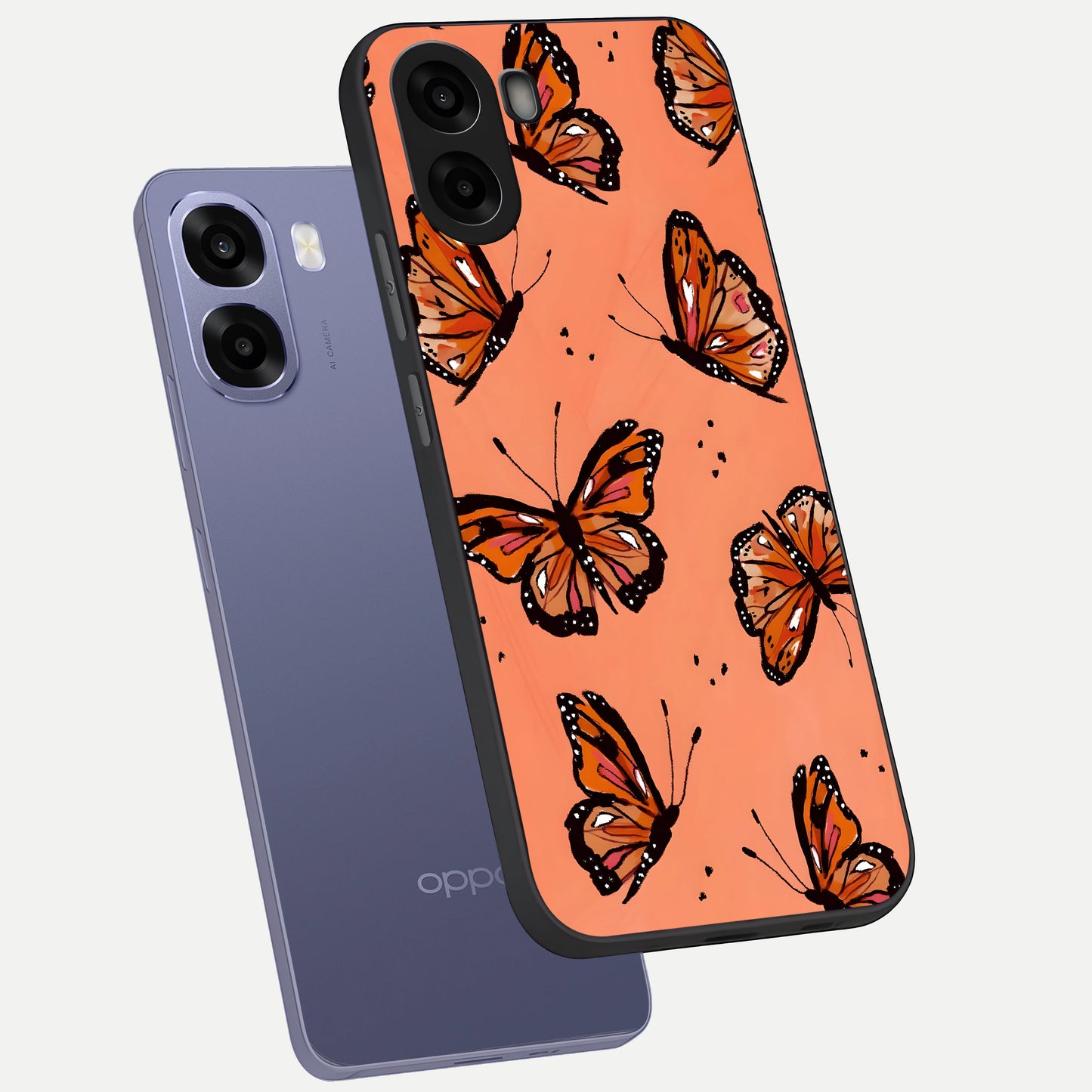 Coral Wing Butterfly phone case For Oppo A6s showing premium glass back cover with detailed artwork