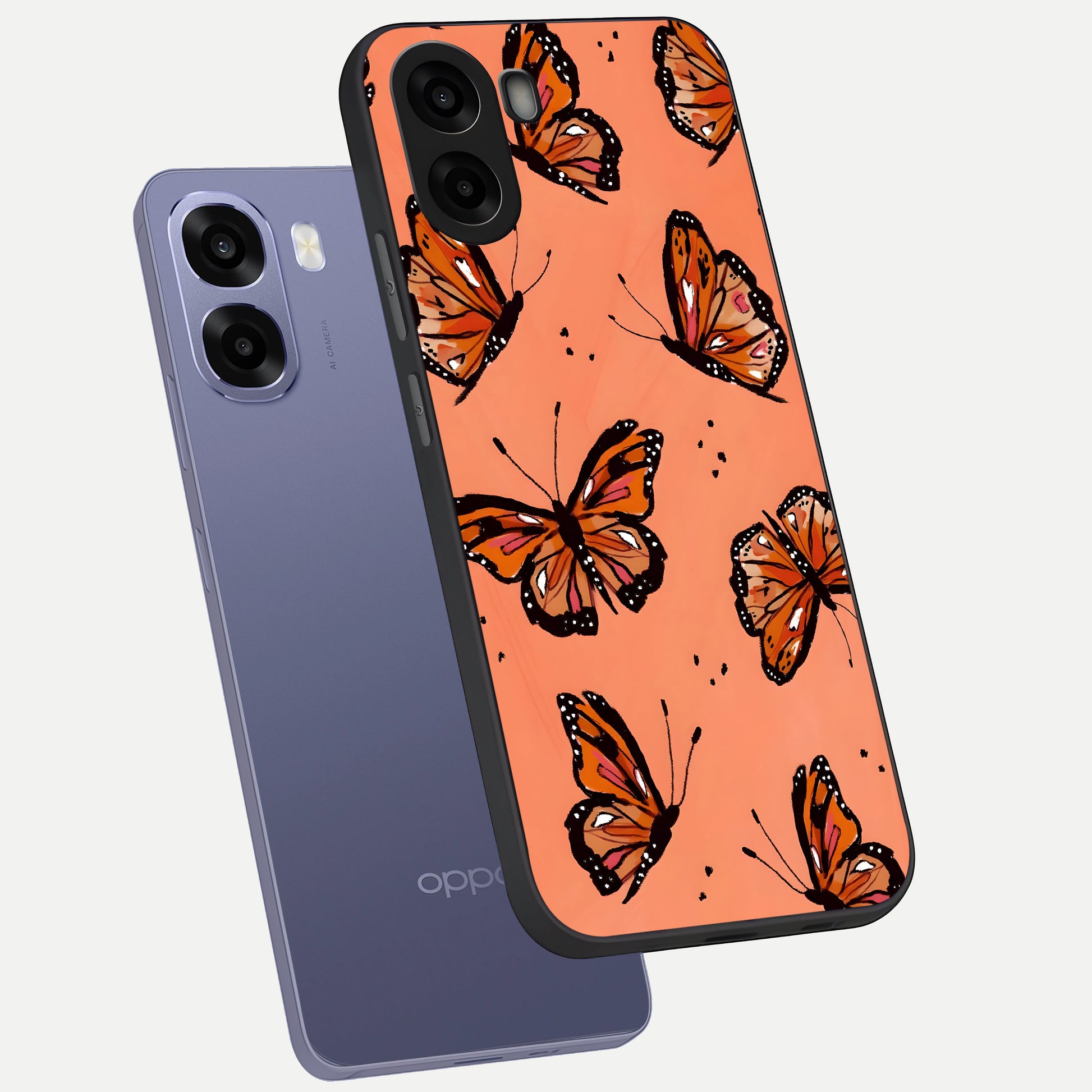  Coral Wing Butterfly phone case For Oppo A6s showing premium glass back cover with detailed artwork
