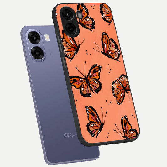  Coral Wing Butterfly phone case For Oppo A6s showing premium glass back cover with detailed artwork