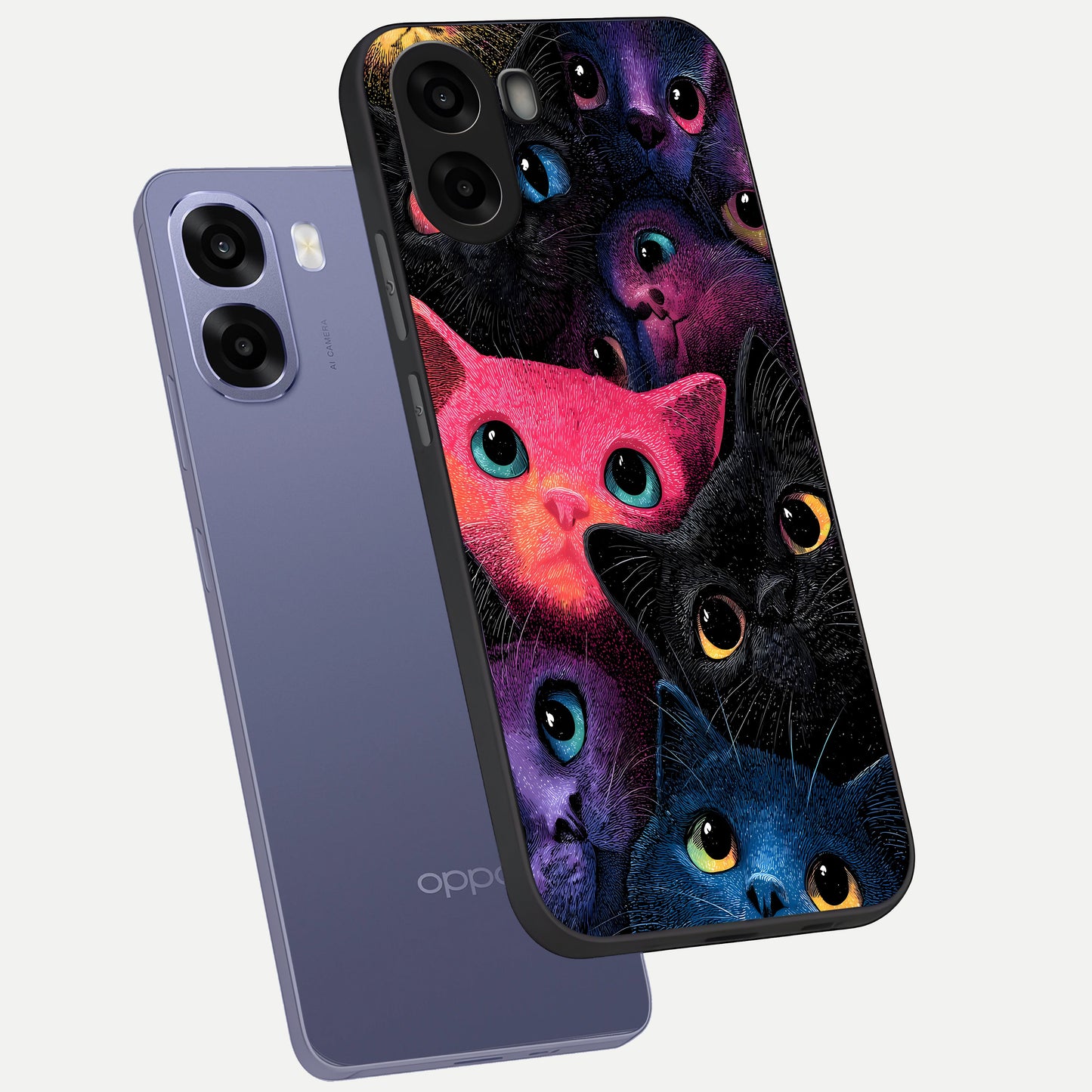  Cosmic Cats Dreams phone case For Oppo A6s showing premium glass back cover with detailed artwork