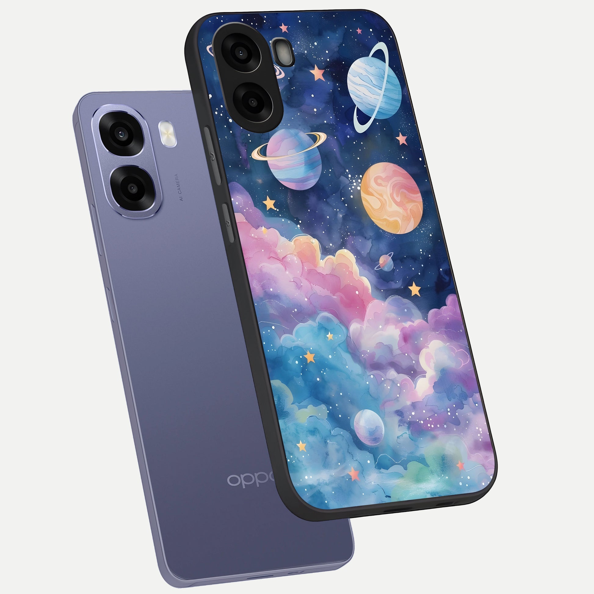  Cosmic Planet Dreams phone case For Oppo A6s showing premium glass back cover with detailed artwork