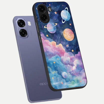  Cosmic Planet Dreams phone case For Oppo A6s showing premium glass back cover with detailed artwork
