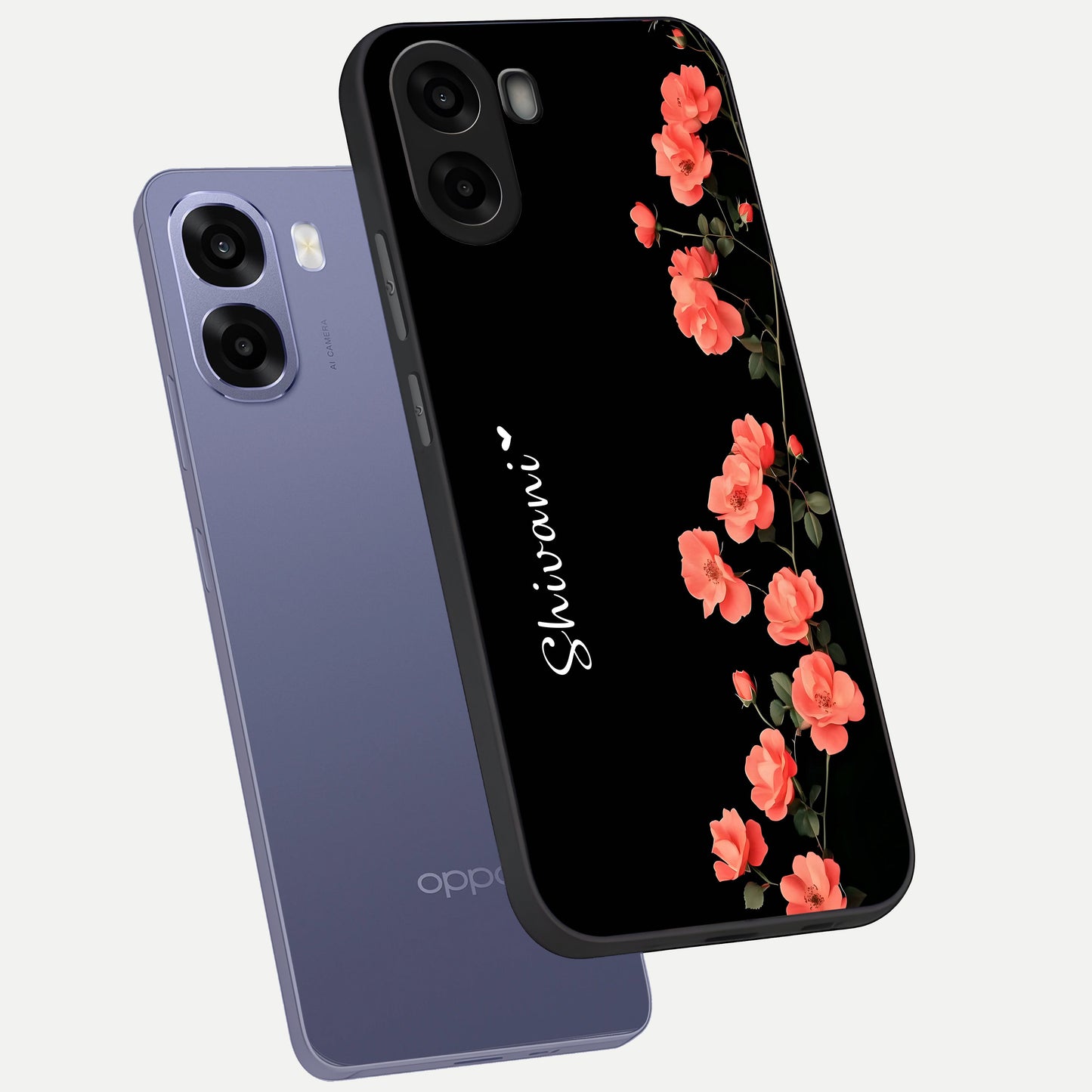  Crimson Bloom Grace Custom Name phone case For Oppo A6s showing premium glass back cover with detailed artwork