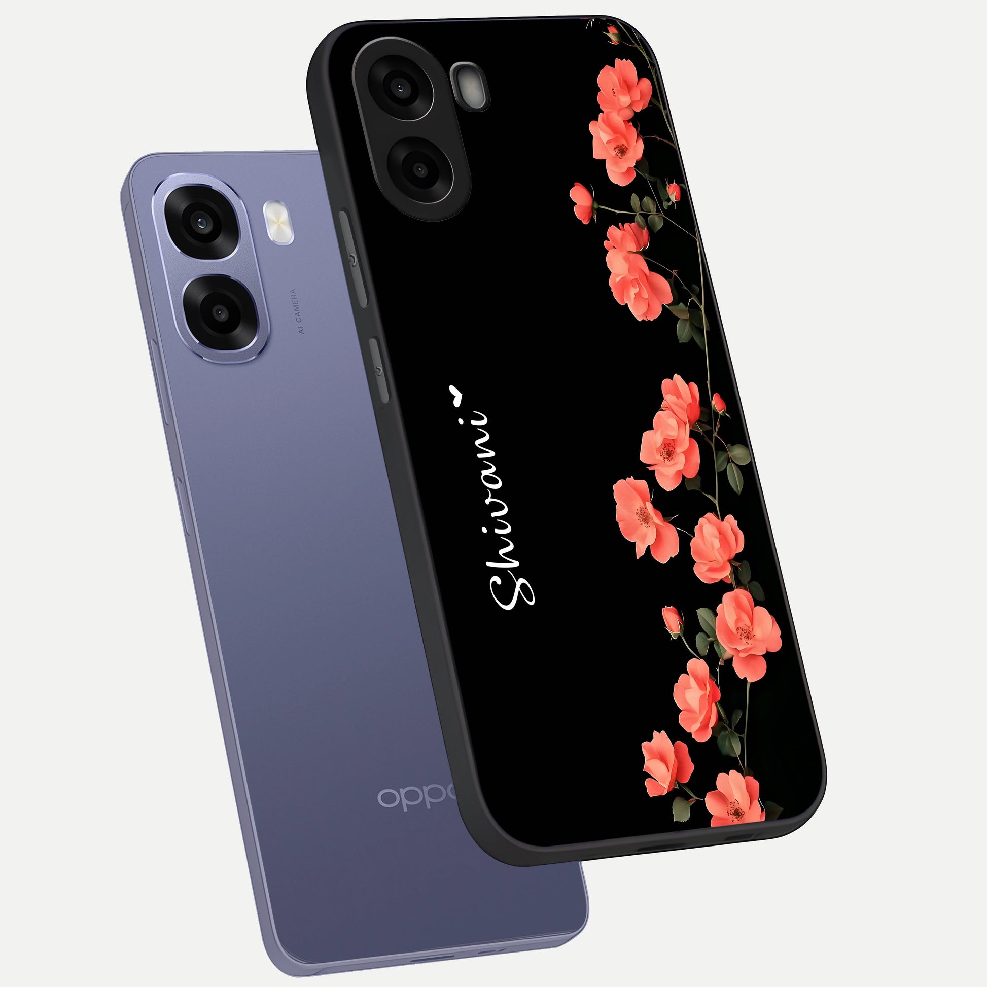  Crimson Bloom Grace Custom Name phone case For Oppo A6s showing premium glass back cover with detailed artwork