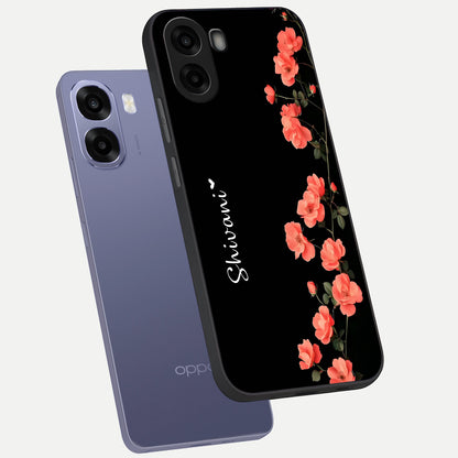  Crimson Bloom Grace Custom Name phone case For Oppo A6s showing premium glass back cover with detailed artwork