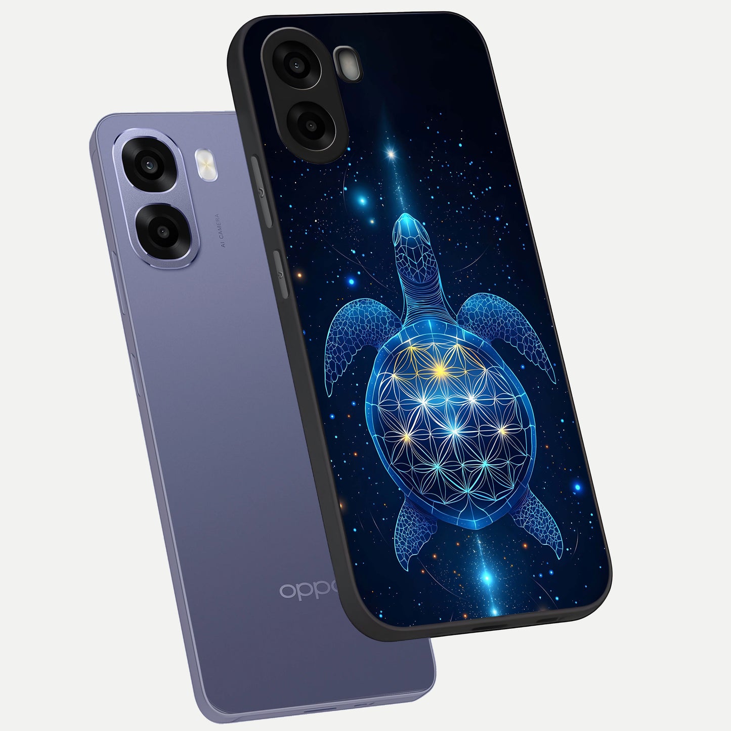  Crimson Blue Turtle phone case For Oppo A6s showing premium glass back cover with detailed artwork