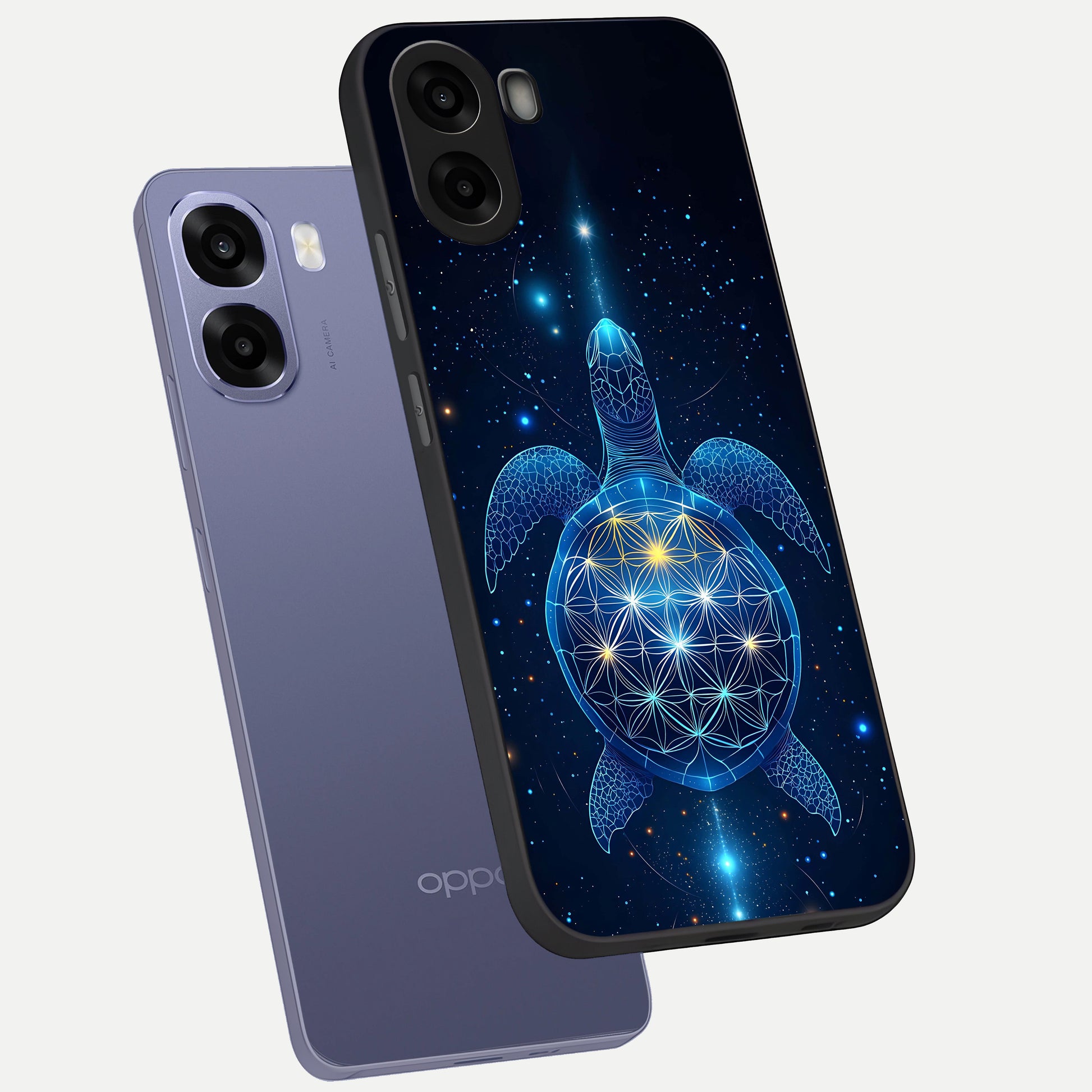  Crimson Blue Turtle phone case For Oppo A6s showing premium glass back cover with detailed artwork