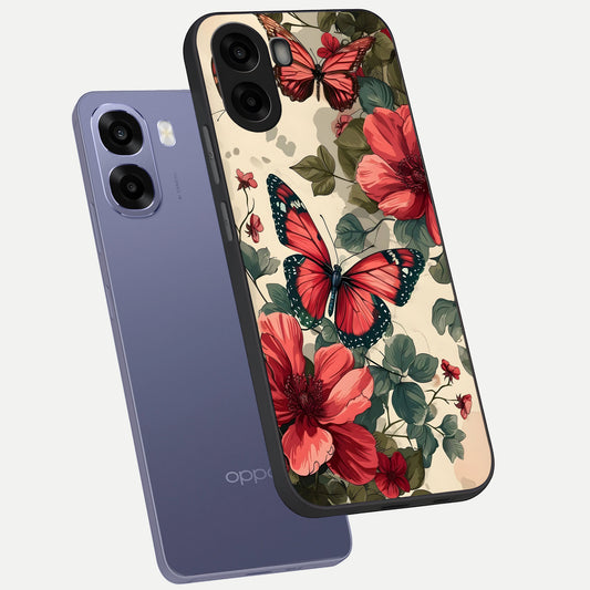  Crimson Butterfly Garden phone case For Oppo A6s showing premium glass back cover with detailed artwork