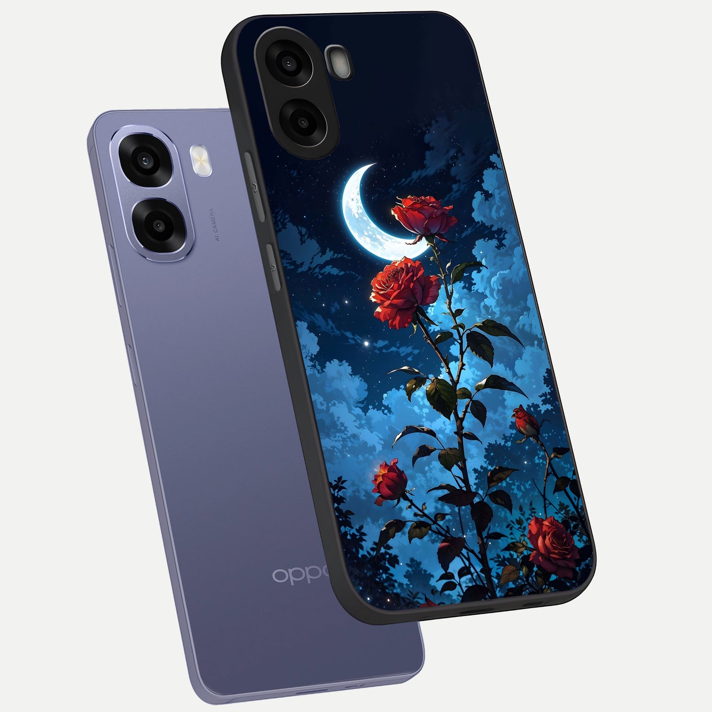  Crimson Rose Moon phone case For Oppo A6s showing premium glass back cover with detailed artwork