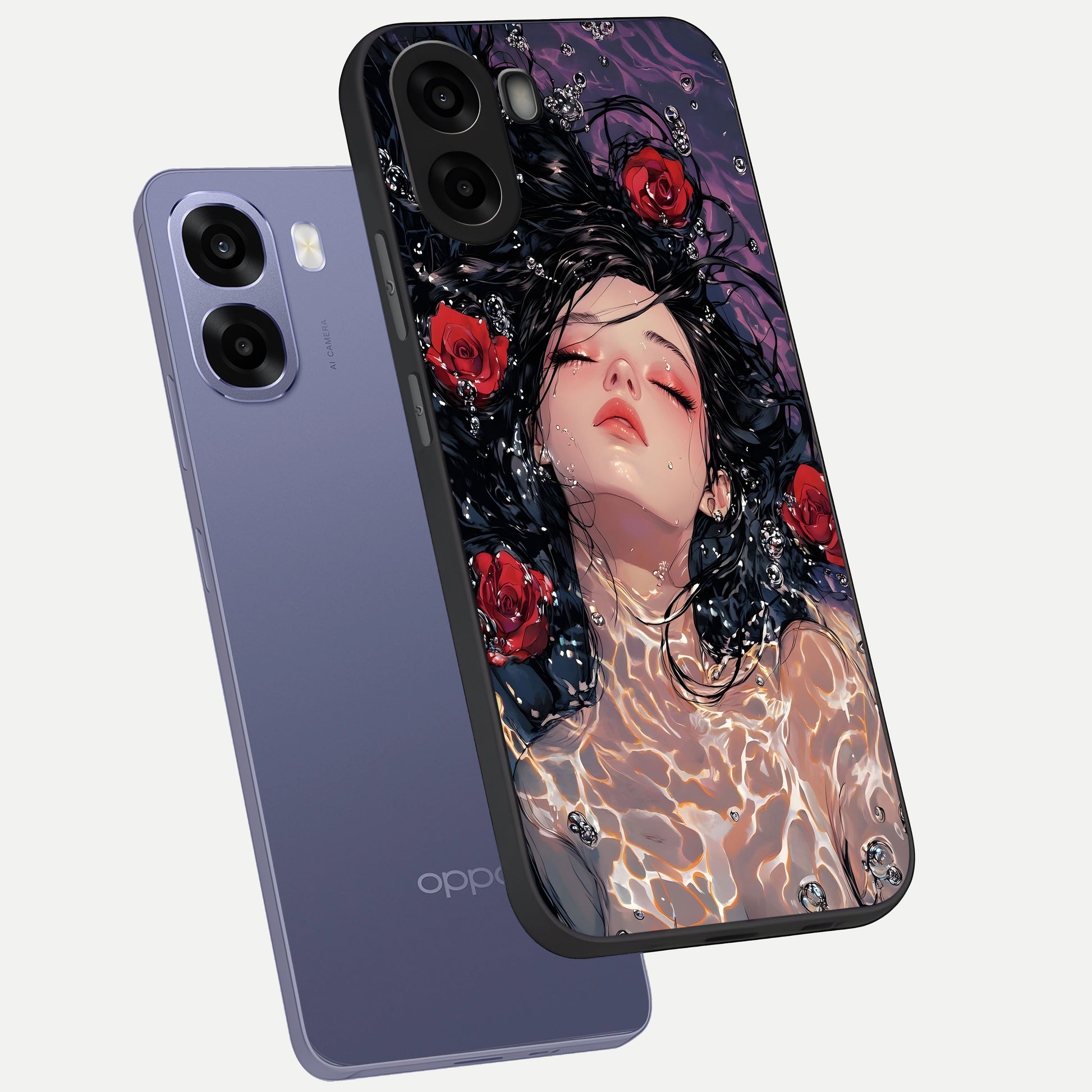  Crimson Rose Serenity phone case For Oppo A6s showing premium glass back cover with detailed artwork