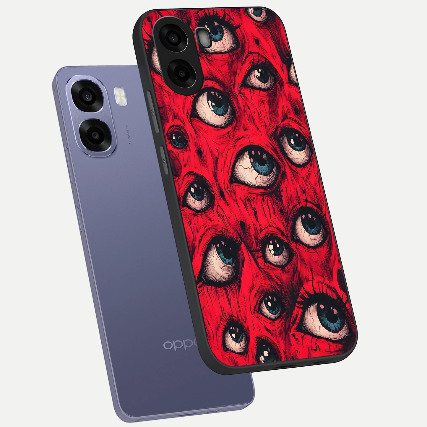  Crimson Watch Eyes phone case For Oppo A6s showing premium glass back cover with detailed artwork