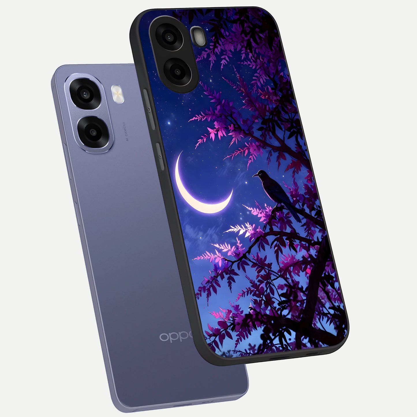  Crow And Moon Scenery phone case For Oppo A6s showing premium glass back cover with detailed artwork