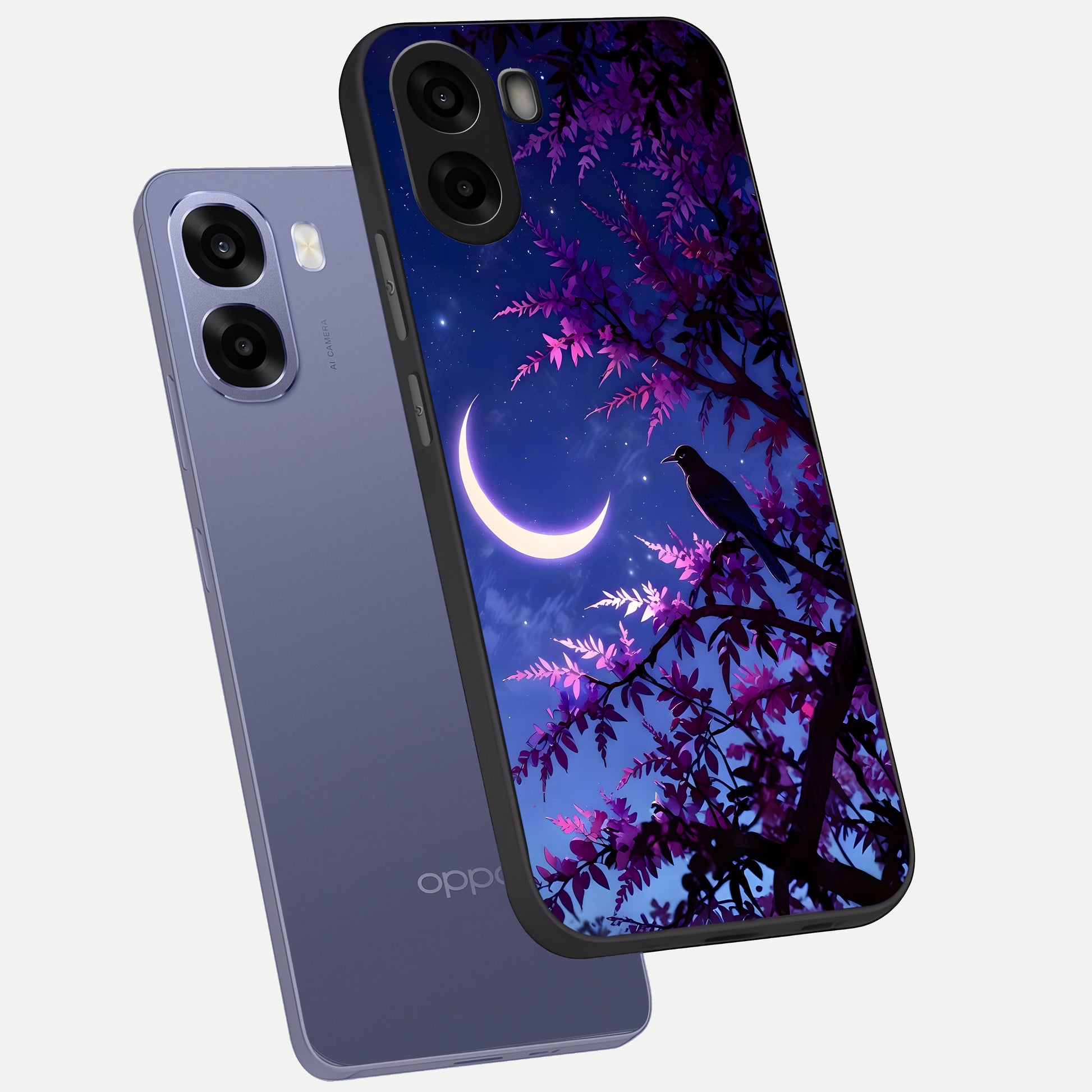  Crow And Moon Scenery phone case For Oppo A6s showing premium glass back cover with detailed artwork