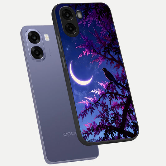 Crow And Moon Scenery phone case For Oppo A6s showing premium glass back cover with detailed artwork