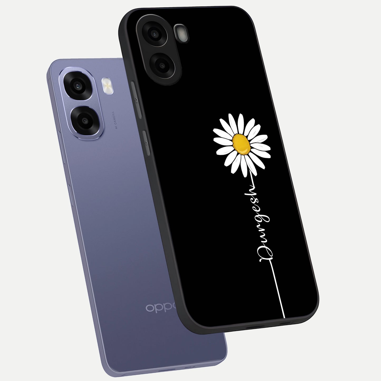  Custom Name White Flower phone case For Oppo A6s showing premium glass back cover with detailed artwork