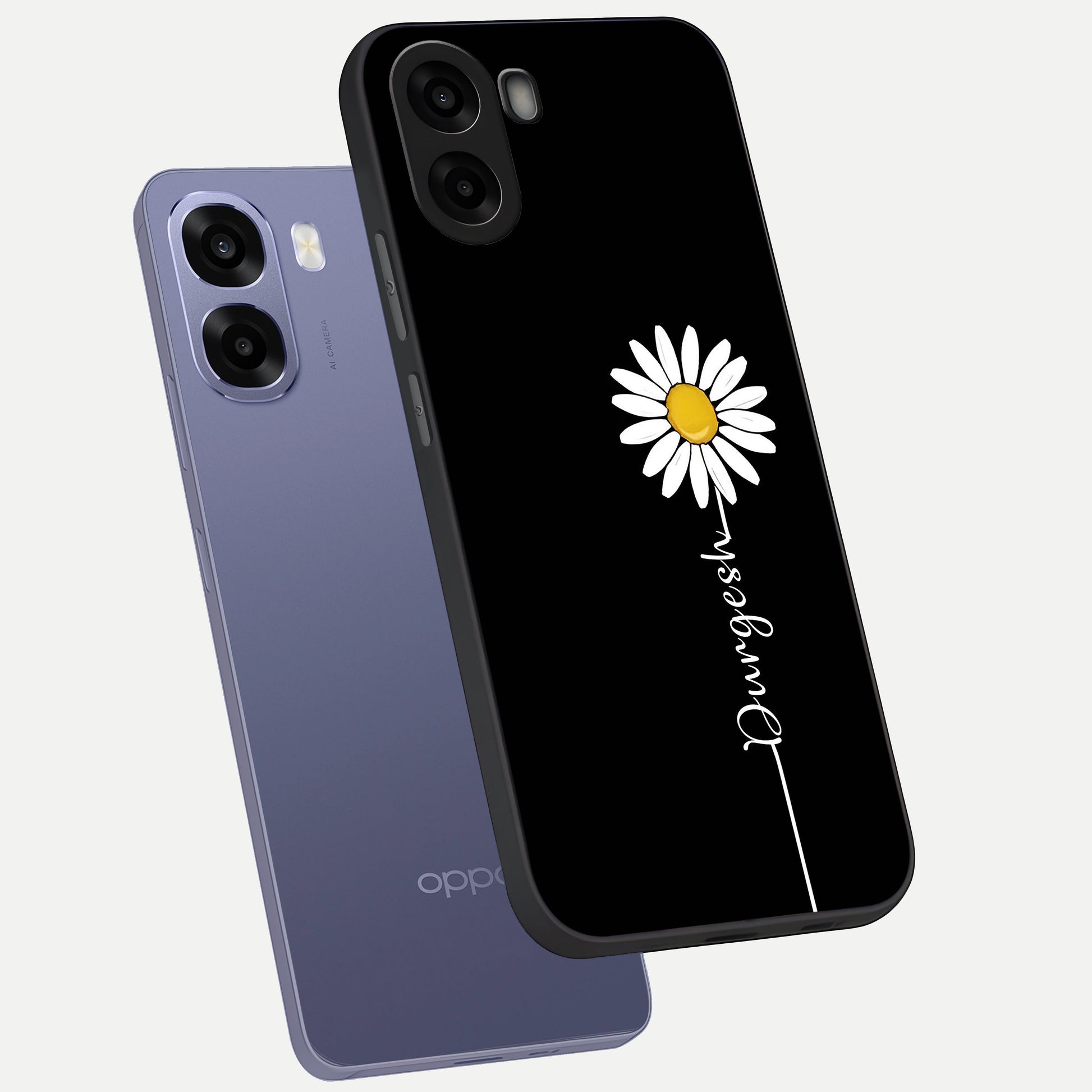  Custom Name White Flower phone case For Oppo A6s showing premium glass back cover with detailed artwork