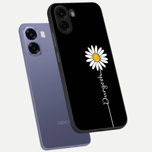  Custom Name White Flower phone case For Oppo A6s showing premium glass back cover with detailed artwork