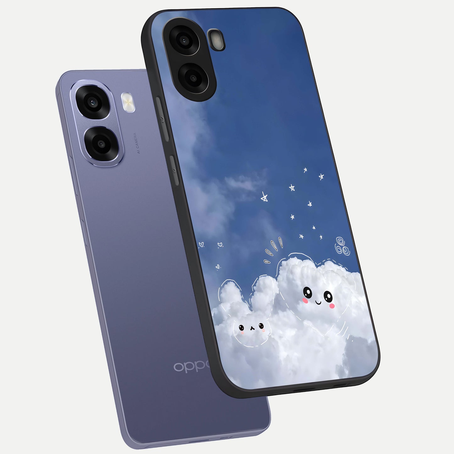  Cute Blossom Cloud phone case For Oppo A6s showing premium glass back cover with detailed artwork