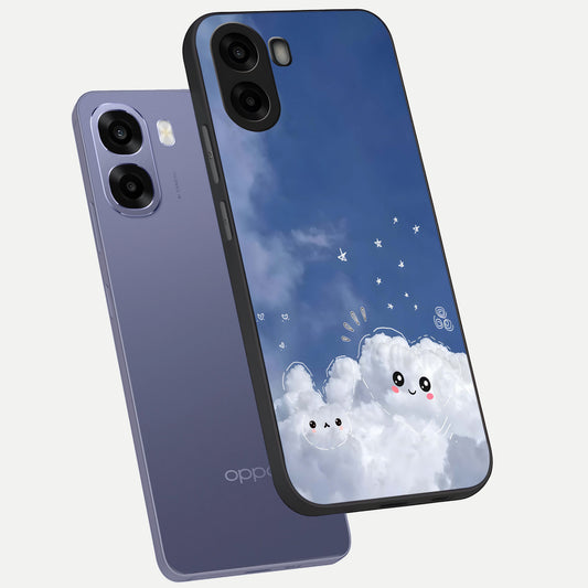  Cute Blossom Cloud phone case For Oppo A6s showing premium glass back cover with detailed artwork