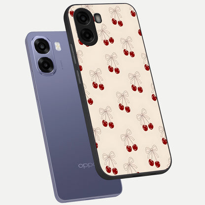  Cute Cherry Pattern phone case For Oppo A6s showing premium glass back cover with detailed artwork