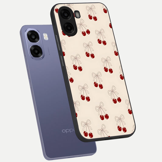 Cute Cherry Pattern phone case For Oppo A6s showing premium glass back cover with detailed artwork